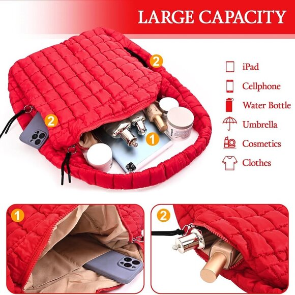 Fashionable Large Quilted Puffer Tote - Versatile Hobo Shoulder Bag for Women - Picture 4 of 7